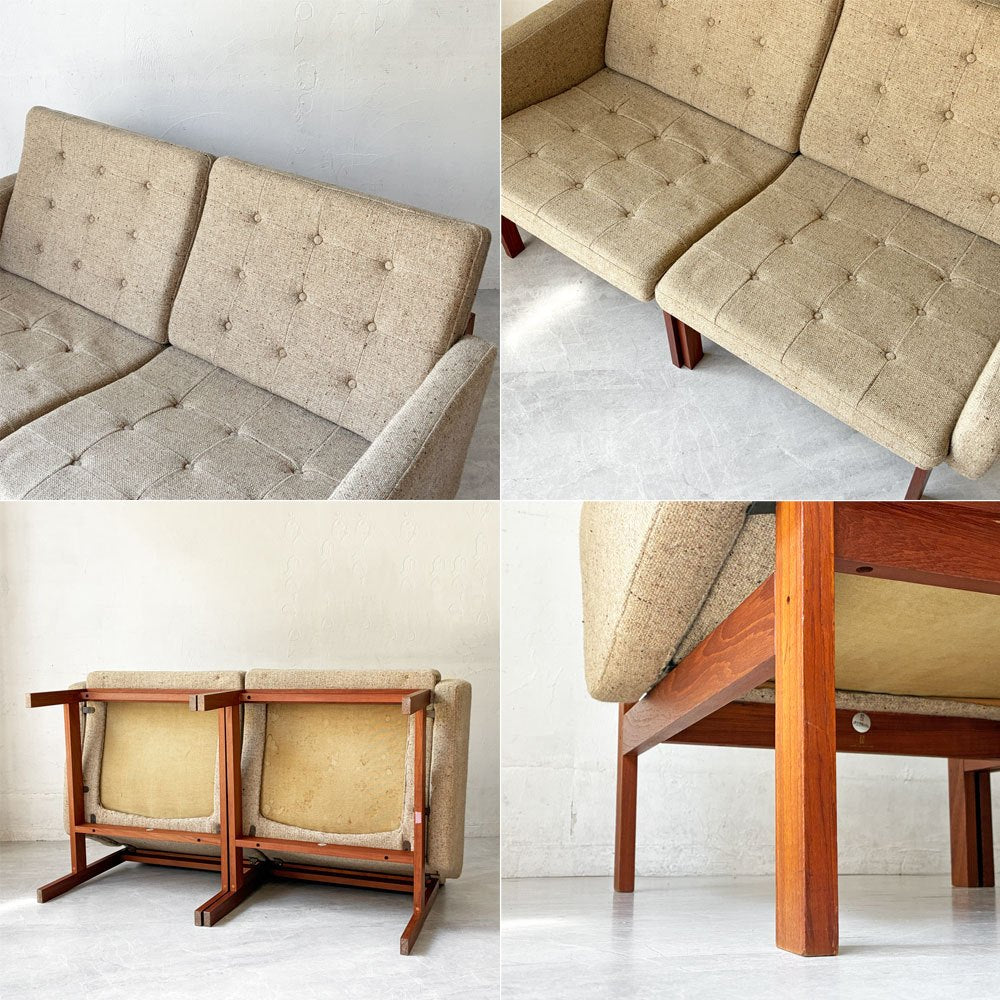 フランス＆サン France & Søn モジュラインソファ Moduline Sofa ラウンジチェア 2Pソファ チーク材 グレーファブリック デンマークビンテージ ★