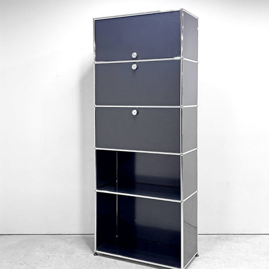 ユーエスエムハラー USMハラー USM Haller キャビネット シェルフ 1列5段 グラファイトブラック ドロップダウンドア ×2 フリップアップドア 鍵付き スイス ●