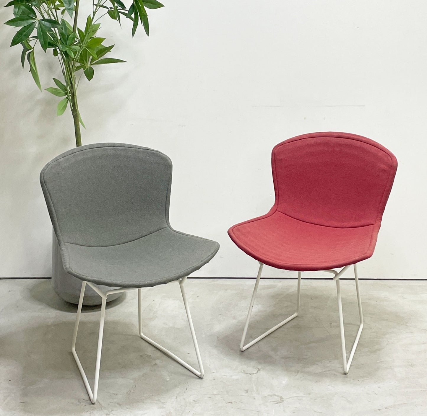 ノル Knoll 420 サイドチェア ワイヤーチェア ダイニングチェア ホワイト × レッド ファブリック フルカバー仕様 ハリー・ベルトイア ミッドセンチュリー ビンテージ ●
