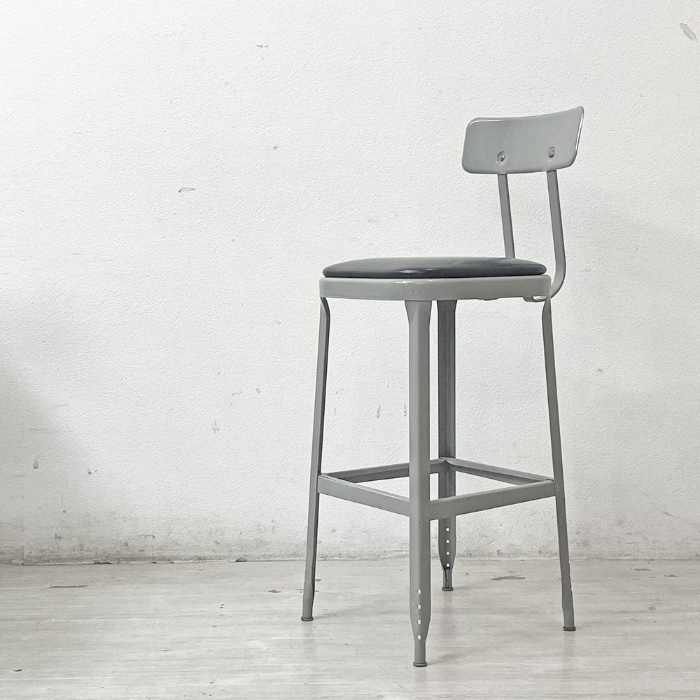 リオン LYON ファクトリー チェア FACTORY CHAIR カウンターチェア グレー バックレスト クッション PVCレザー 座面高69cm パシフィックファニチャーサービス P.F.S取り扱い D ●