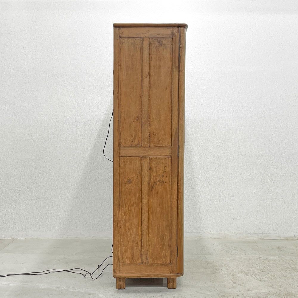 オールドメゾン old maison チーク無垢材 収納キャビネット ワードローブ 照明付き ハンガーラック W107 ビンテージデザイン 〓