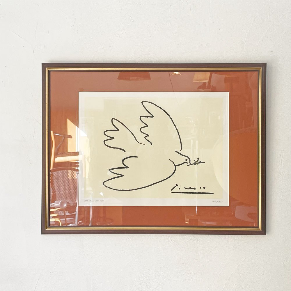 パブロ・ピカソ Pablo Picasso ドーブオブピース Dove of Peace 平和の鳩 ラインアートポスター ウォールアート 額装64ｃｍ×49ｃｍ ★
