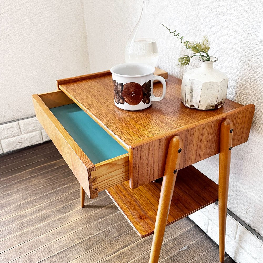 デンマークビンテージ Danish Vintage チーク材×ビーチ材 ベッドサイドテーブル W47cm 1ドロワー 北欧家具 talo取扱 ◎