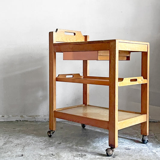 ビンテージ vintage 木製キッチンワゴン トロリー ドロワー＆トレイ付き ナチュラルスタイル ■