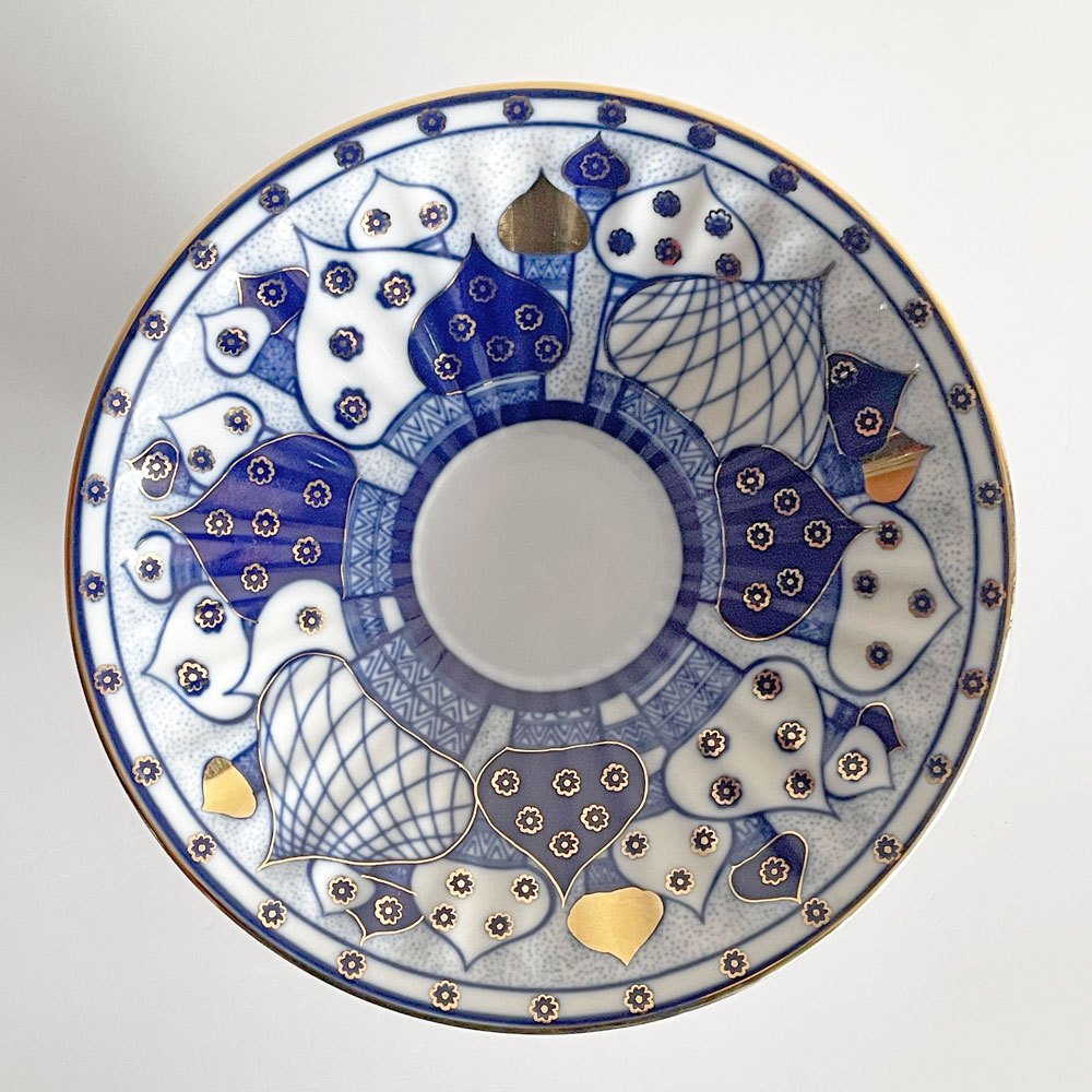 インペリアル ポーセリン IMPERIAL PORCELAIN 高台皿 ブルー 金彩 ボウル 深皿 陶器 ロシア食器 ■
