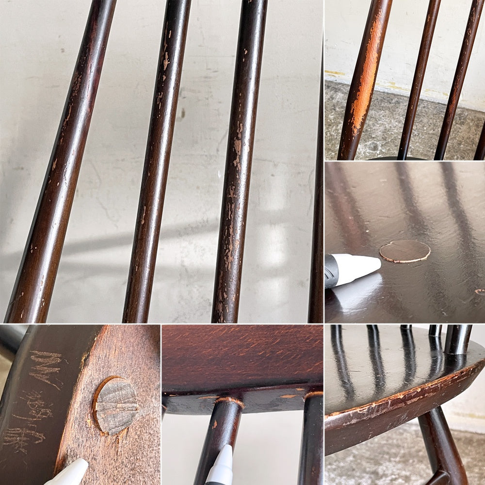 アーコール Ercol ゴールドスミス ダイニングチェア コロニアル ハイバック エルム材 ダークブラウン UKビンテージ 英国 ■