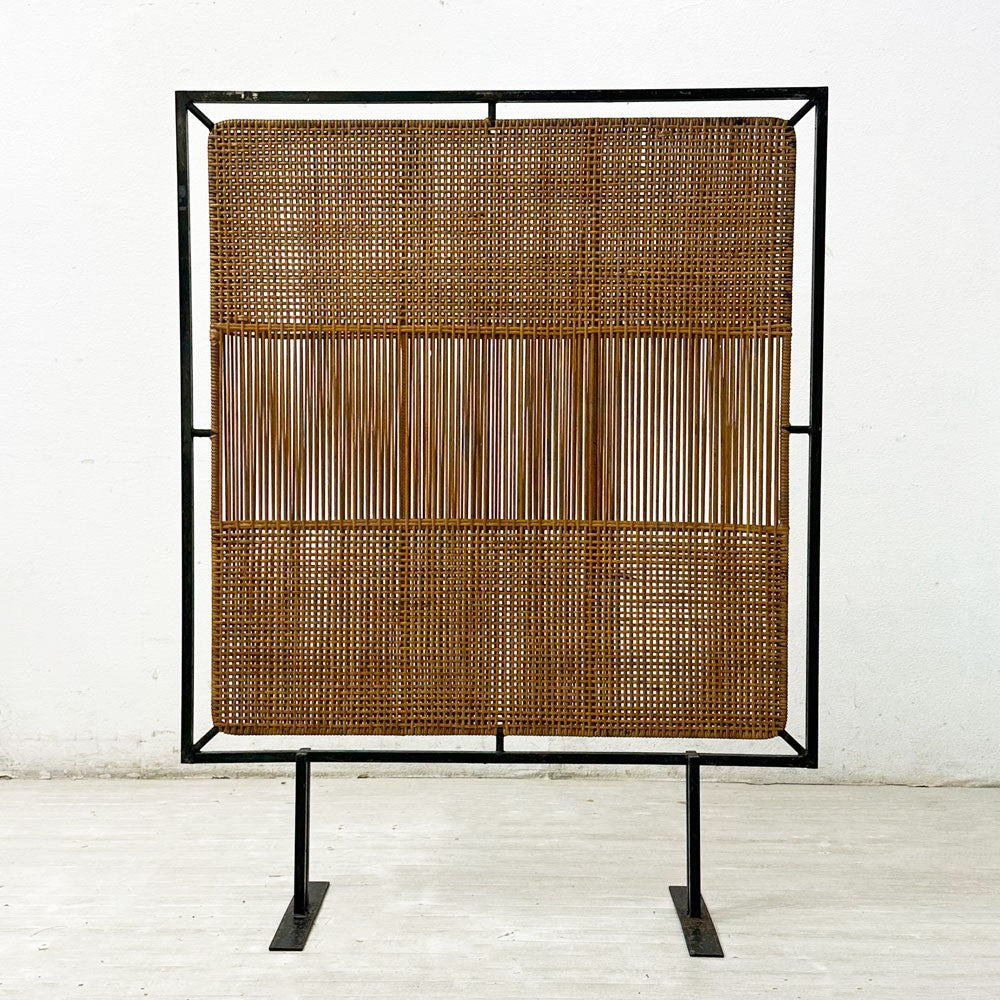 ジャパンビンテージ Japan Vintage アイアン × ラタン パーテーション 衝立 間仕切り H129cm ジャパニーズモダンデザイン B ●