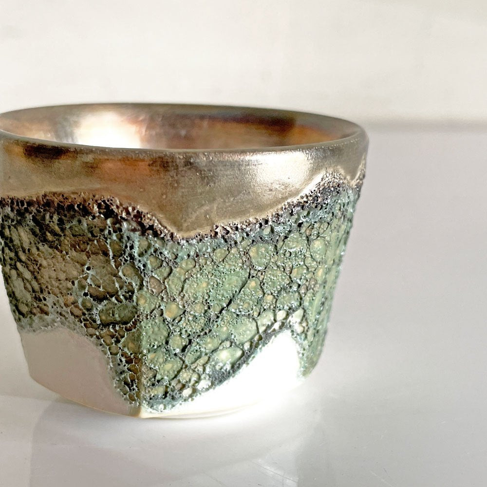 福村龍太 白銀彩 ぐい吞み 半磁器 Φ6.5×H5cm 日月窯 陶芸 現代作家 A ■