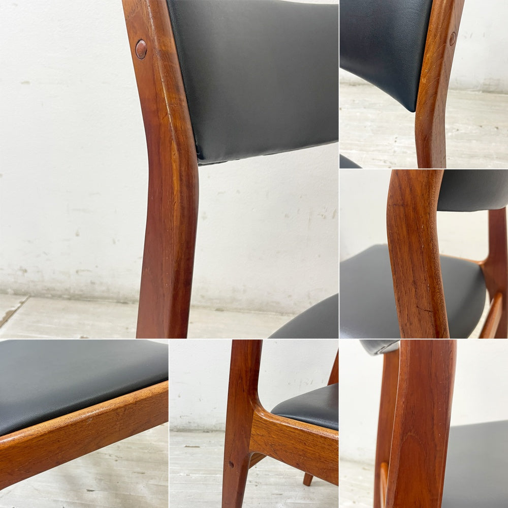 ディースキャン D-SCAN チーク材 ダイニングチェア アームレス レザー デンマークビンテージ 北欧 A ●