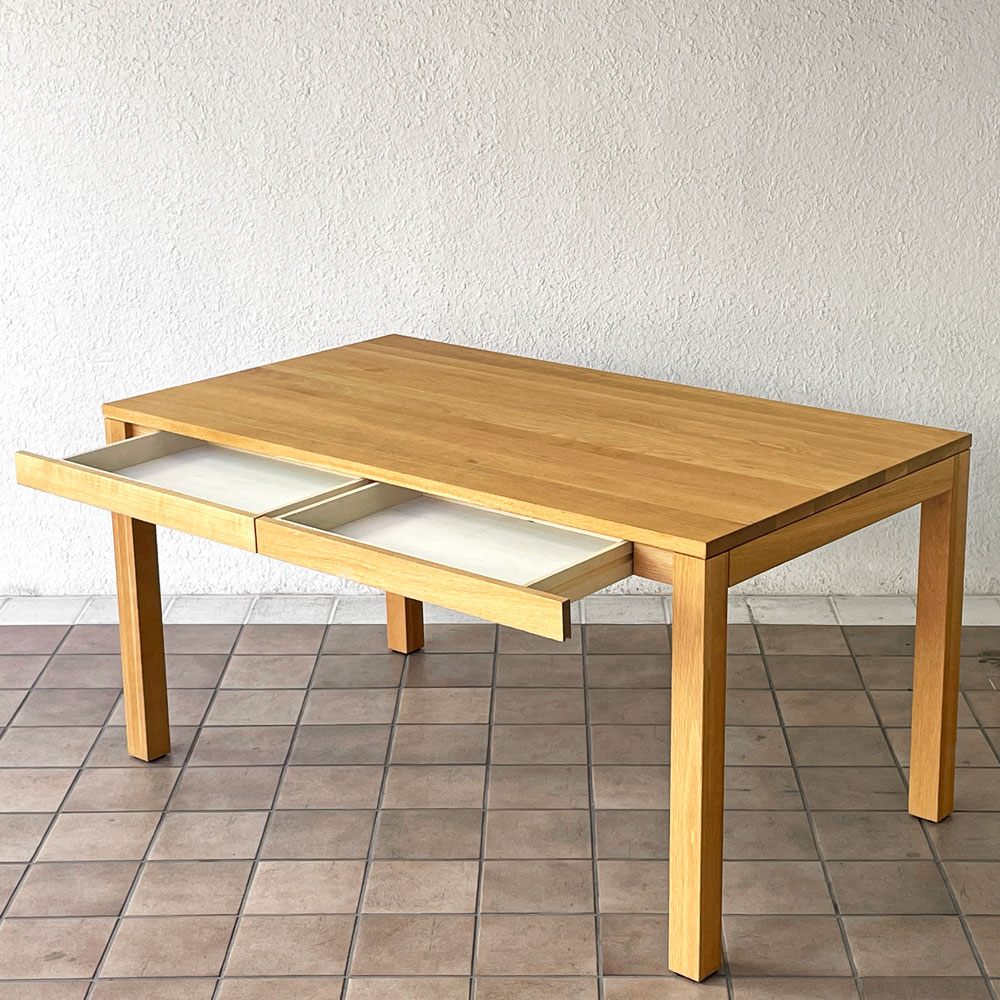 無印良品 MUJI 木製 ダイニングテーブル オーク無垢材 引き出し2杯 W140cm ナチュラルデザイン ◇