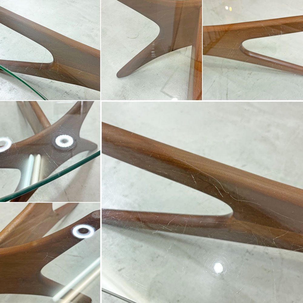 エイドリアン パーサル Adrian Pearsall ガラストップ コーヒーテーブル ウォールナット材 W127cm ミッドセンチュリー ビンテージ ●