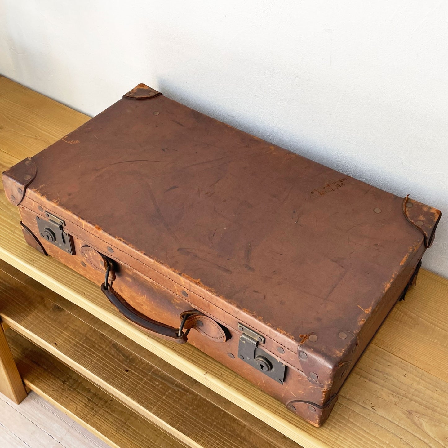 ビンテージ Vintage レザー トランク ボックス ディスプレイ 什器 オブジェ 撮影小物 ★