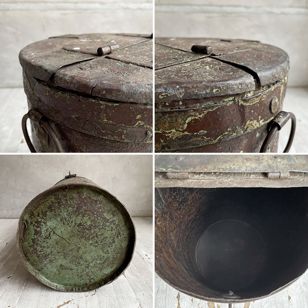 アンティーク Antique スチール缶 収納箱 小物入れ ダストボックス ゴミ箱 蓋付き シャビーシック インダストリアルテイスト ♪