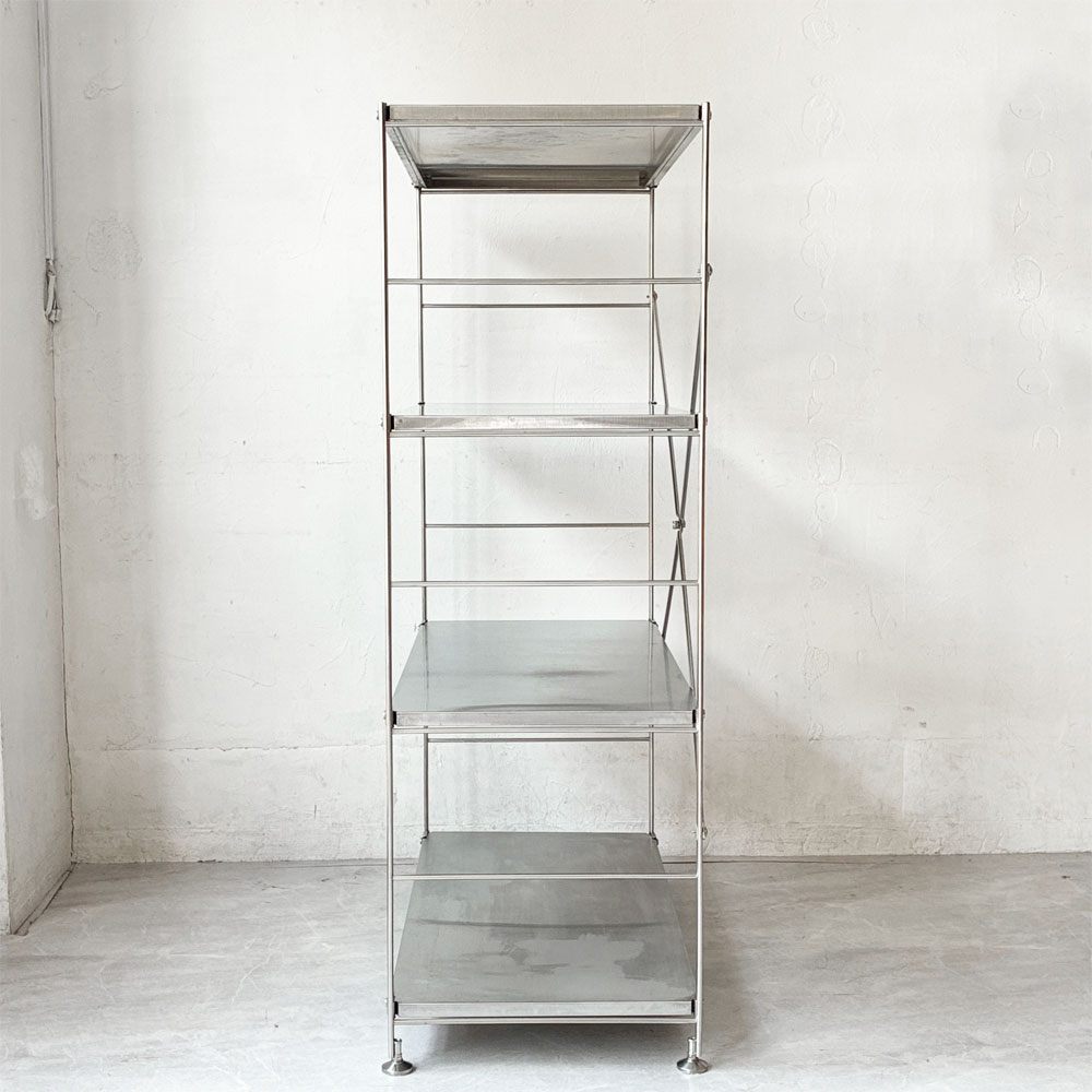 無印良品 MUJI ステンレスユニットシェルフ ステンレス棚セット ワイド 中 4段 収納家具 オープンラック W86cm H120cm 定価￥27,900- ★