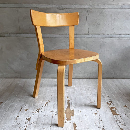 アルテック artek チェア69 Chair69 ビンテージ ダイニングチェア バーチ材 ナチュラルラッカー アルヴァ・アアルト Alva Aalto フィンランド 北欧家具 デンマーク公立学校刻印入り ♪