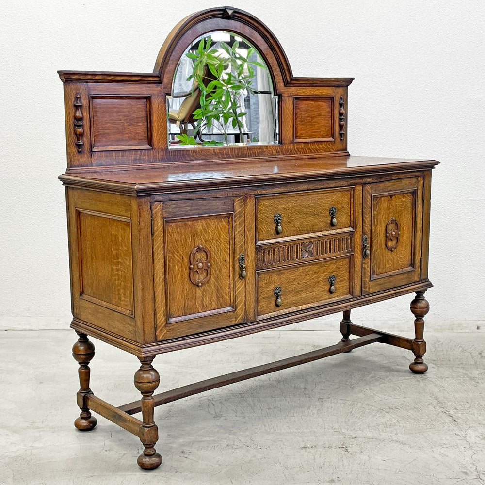 UKビンテージ オーク材 ミラーバック サイドボード Oak Mirror back Sideboard cabinet 英国家具 アンティーク イギリスビンテージ 〓