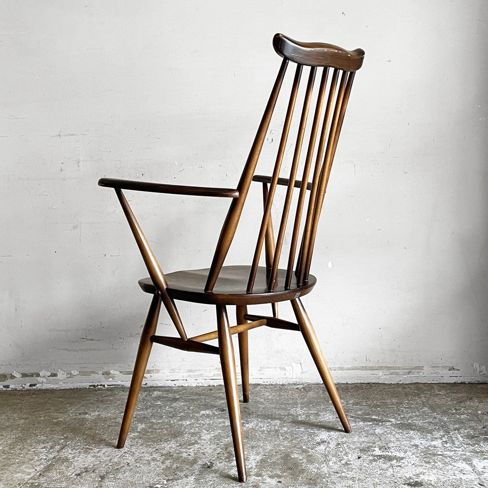 アーコール Ercol ゴールドスミス ダイニングチェア アームチェア コロニアル ハイバック エルム材 ダークブラウン UKビンテージ 英国 ■