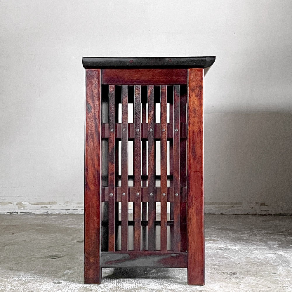 九州民芸家具 縦格子小棚 3段 飾り棚 陳列棚 ディスプレイラック ミズメザクラ無垢材 和家具 民芸 和モダン 店舗什器 ■