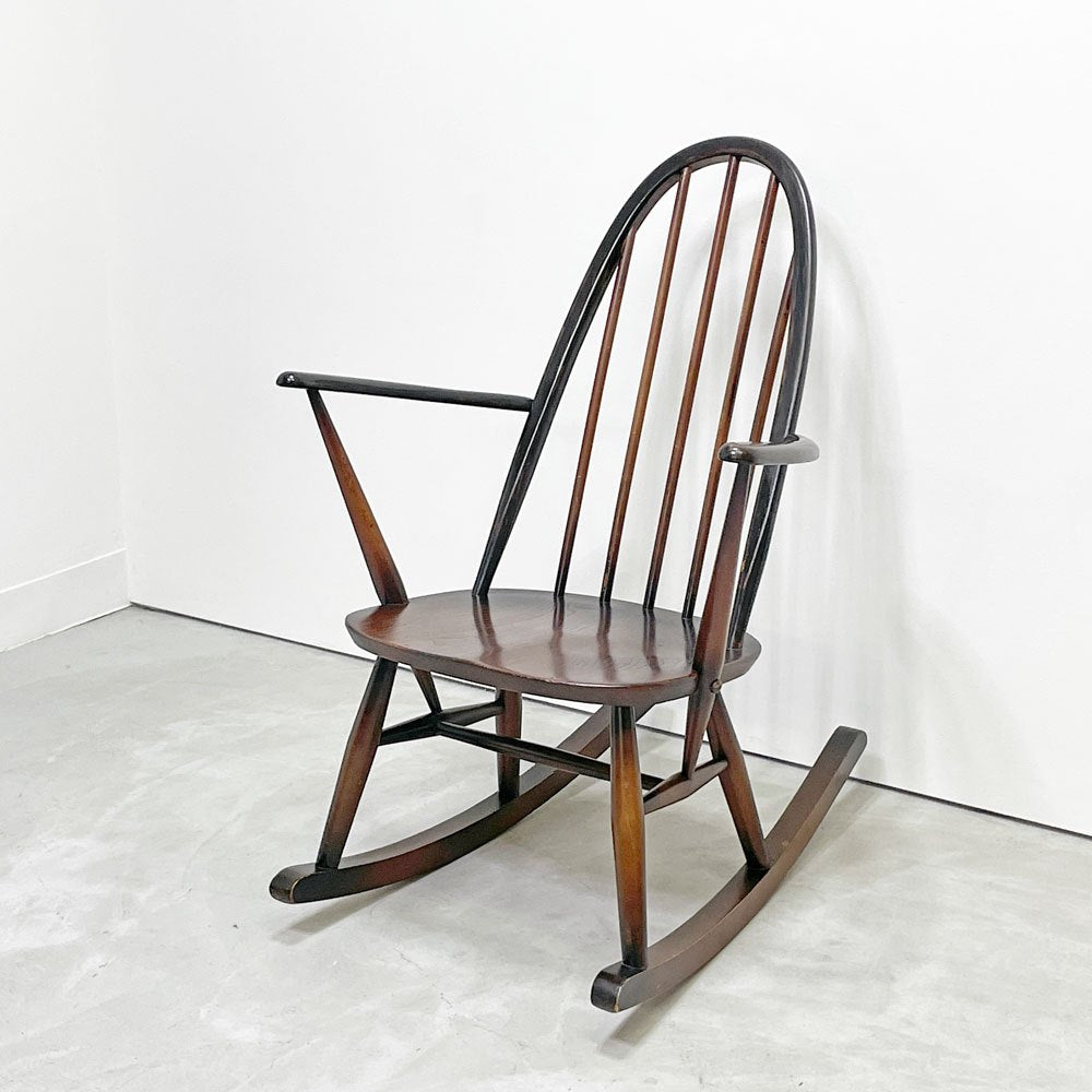 アーコール Ercol クエーカー ロッキングチェア アームチェア コロニアル ブラウン エルム材 ビーチ材 UKビンテージ 英国家具 ●