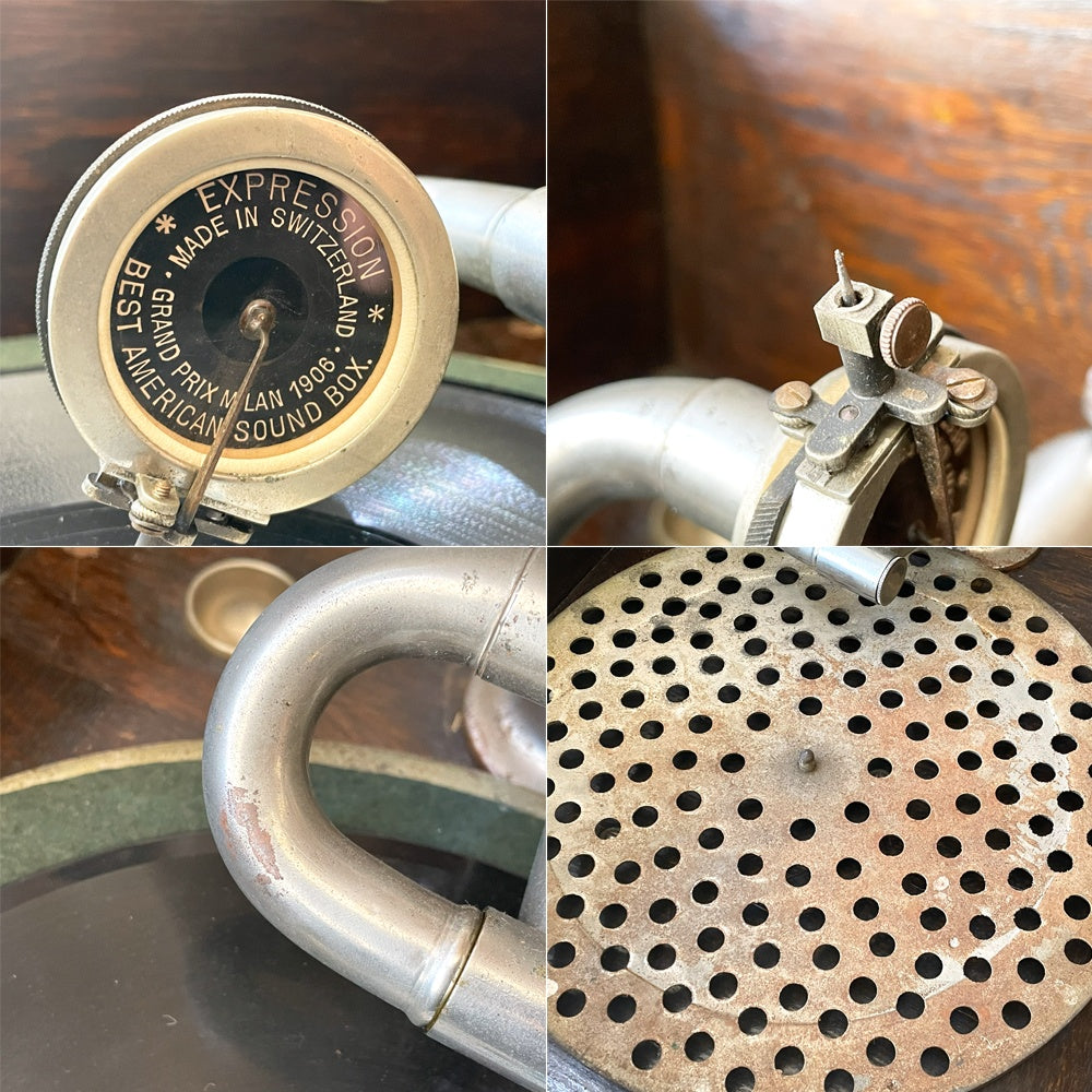 UKアンティーク グラムフォン Gramophone キャビネット型 蓄音機 手巻き式レコードプレーヤー ツイストレッグ 英国 動作品 ★