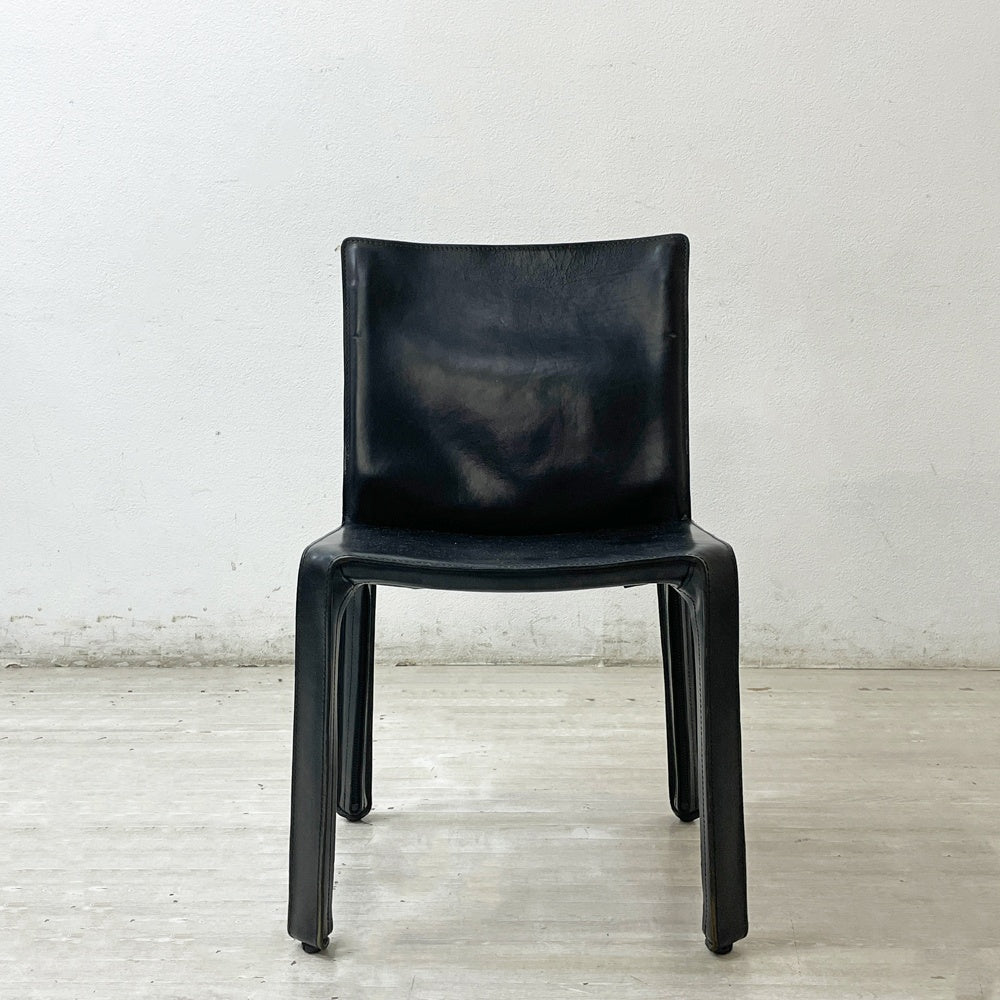 カッシーナ Cassina キャブチェア 412 CAB CHAIR アームレス 本革 ブラック マリオ・ベリーニ MoMA 永久展示品 イタリアモダン 定価￥308,000- B ●