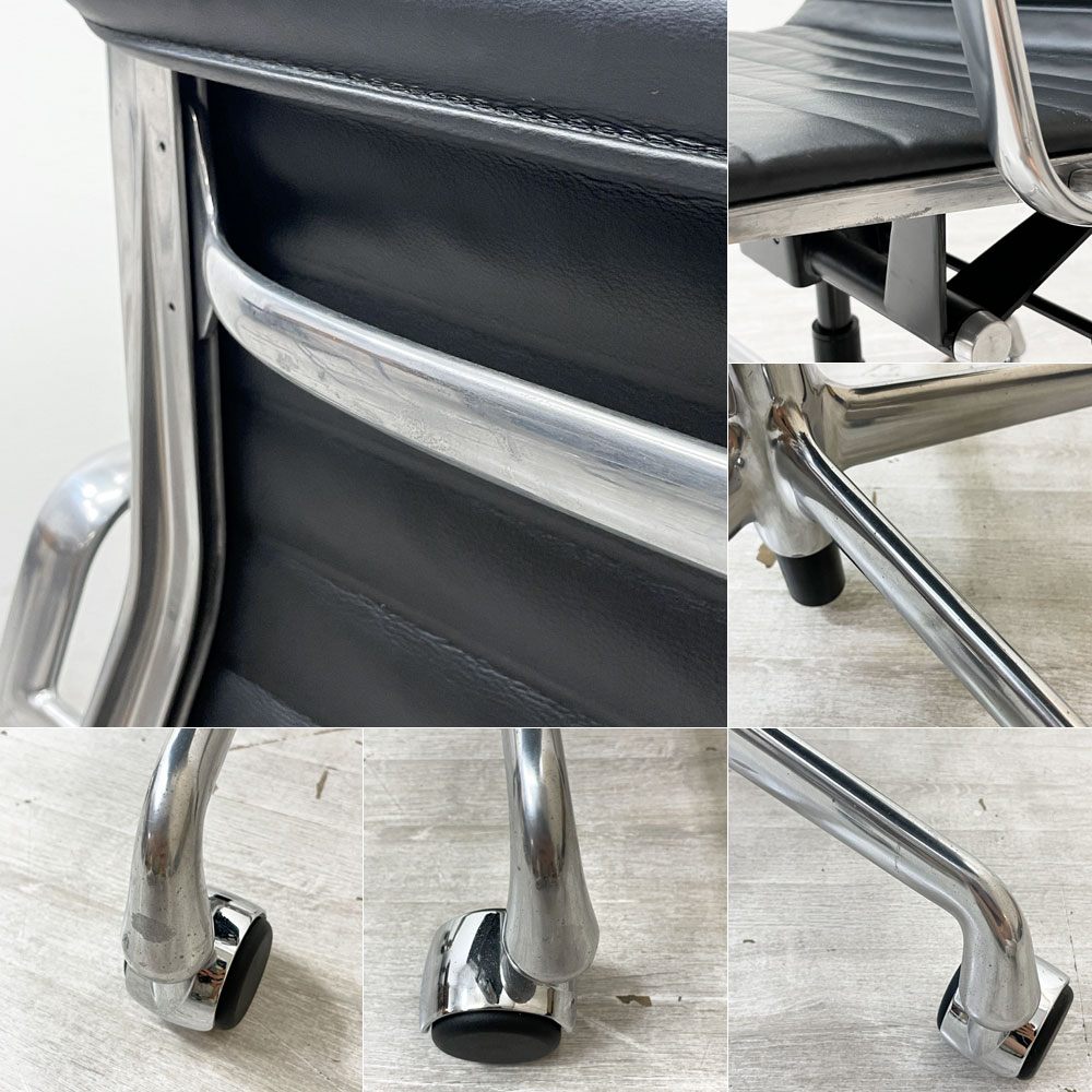 ハーマンミラー Herman Miller アルミナムグループ マネジメントチェア 本革 ブラック 5本脚 ガス圧昇降式 キャスター付 C&R イームズ B ●