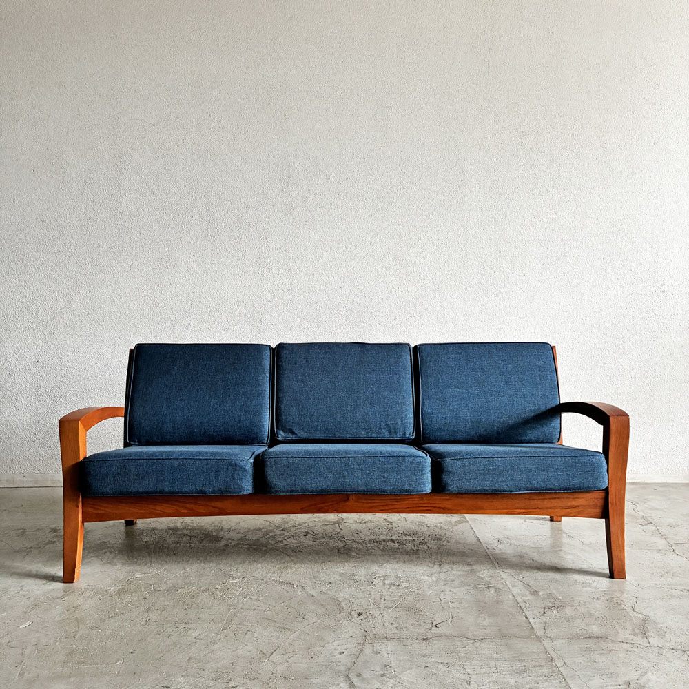 スキャンティーク SCANTEAK コニスカ KONISKA 3シーターソファ 3人掛け W196.5cm チーク材 ファブリック ブルー系 廃番 〓