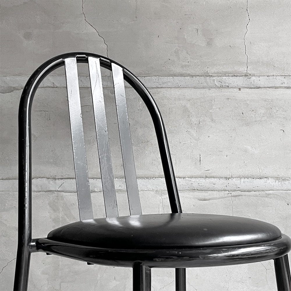 フランスビンテージ French Vintage ステヴァンチェア Stevens Chair モデルC Model C ブラック レザー クッションシート ロベール・マレ＝ステヴァンス 刻印有 B ♪