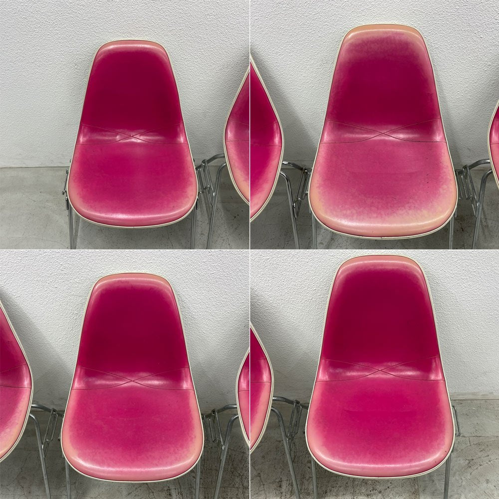 ハーマンミラー Herman Miller サイドシェル チェア サード 3rd FRP PVCレザー スタッキングベース イームズ ビンテージ 4脚セット 台車付 〓