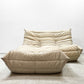 リーンロゼ ligne roset トーゴ TOGO 2シーター ソファ ＆ パフ 2点セット 50周年記念モデル DENDEN カタツムリ ファブリック ベージュ系カラー ●
