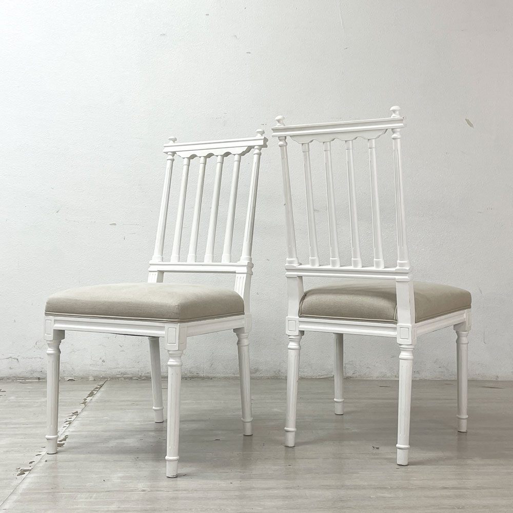 サラグレース Sarah Grace デビューシリーズ ダイニングチェア DEBUT DINING CHAIR トーマス THOMAS ホワイト&ナチュラルリネン ホワイトペイント シャビーシック チェアカバー付 定価￥49,500- B ●