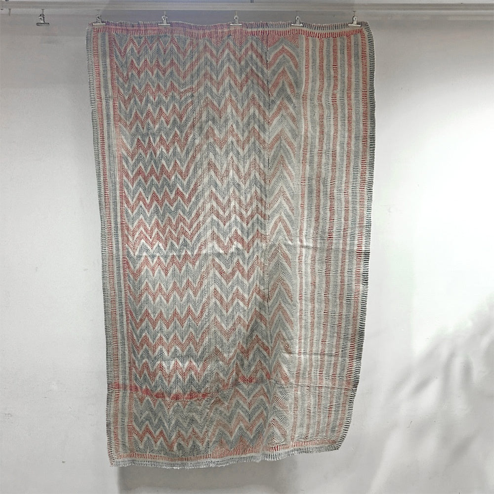 ビンテージ Vintage カンタキルト マルチクロス ラグ 絨毯 手織り 幾何学模様 ストライプ レッド×ブルー インド ●