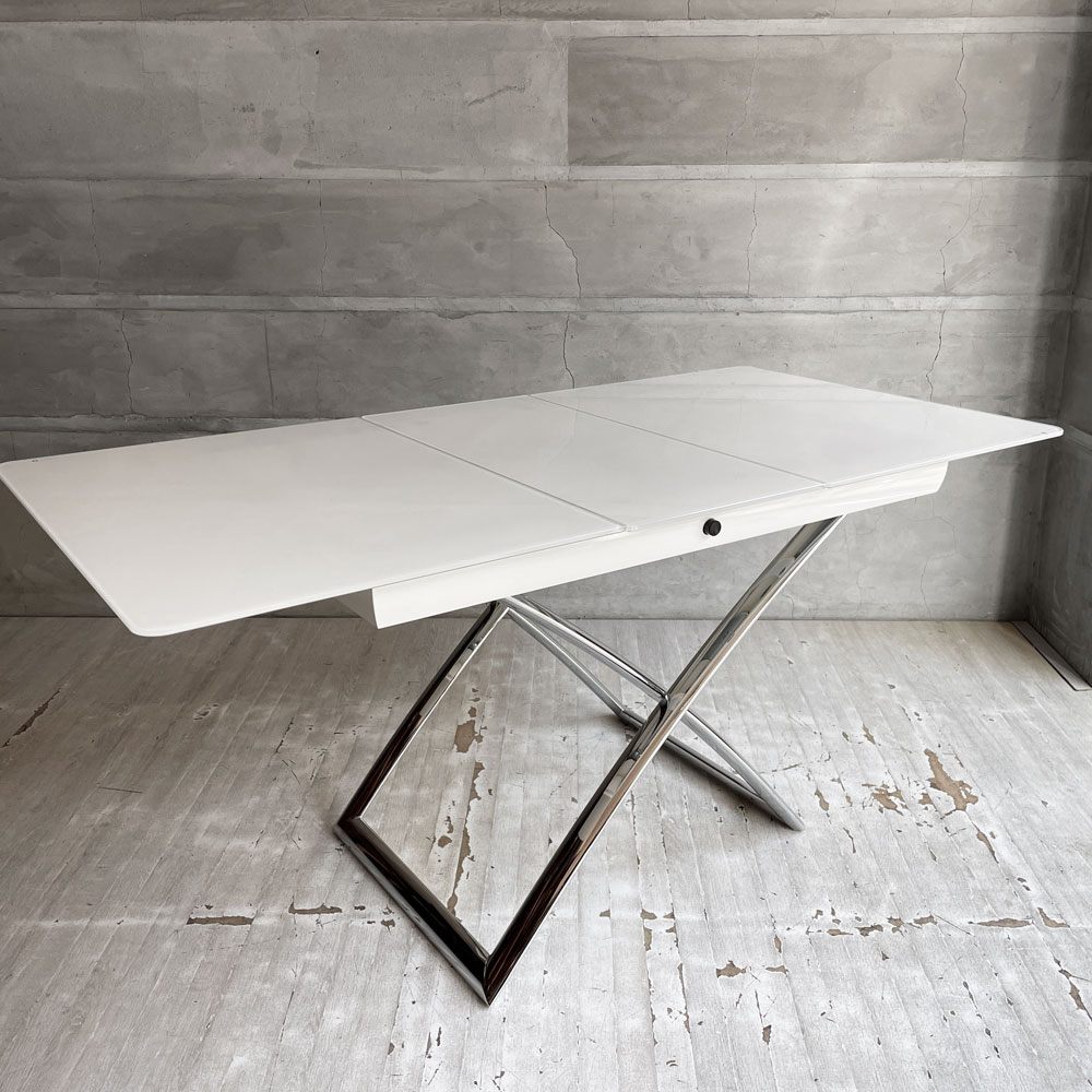 カリガリス Calligaris マジックジェイ Magic-J リフティングテーブル 伸長＆昇降式 ダイニングテーブル コーヒーテーブル ガラストップ エクストラホワイト イタリアモダン 説明書付 ♪