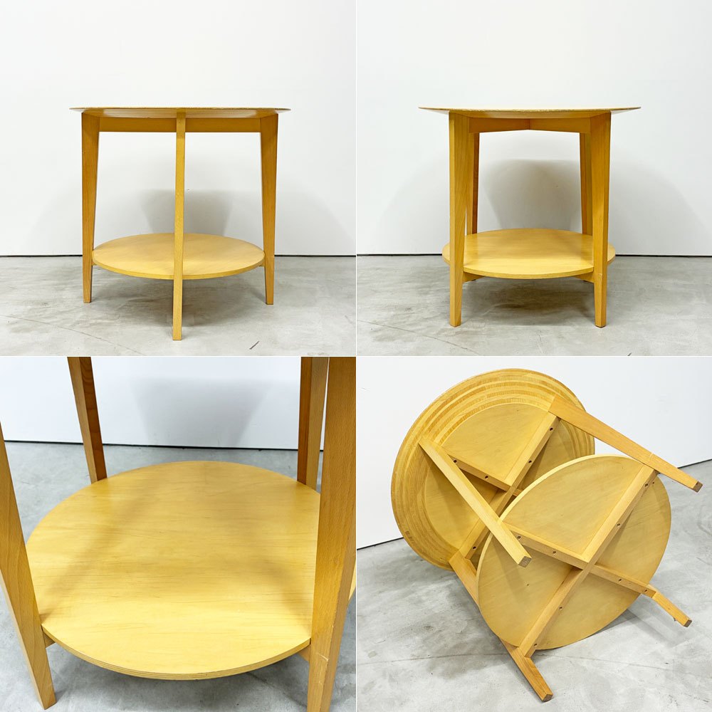 アノニマスデザイン ラウンドサイドテーブル ビーチ材 2段 Φ60cm H55cm ナチュラル ◎