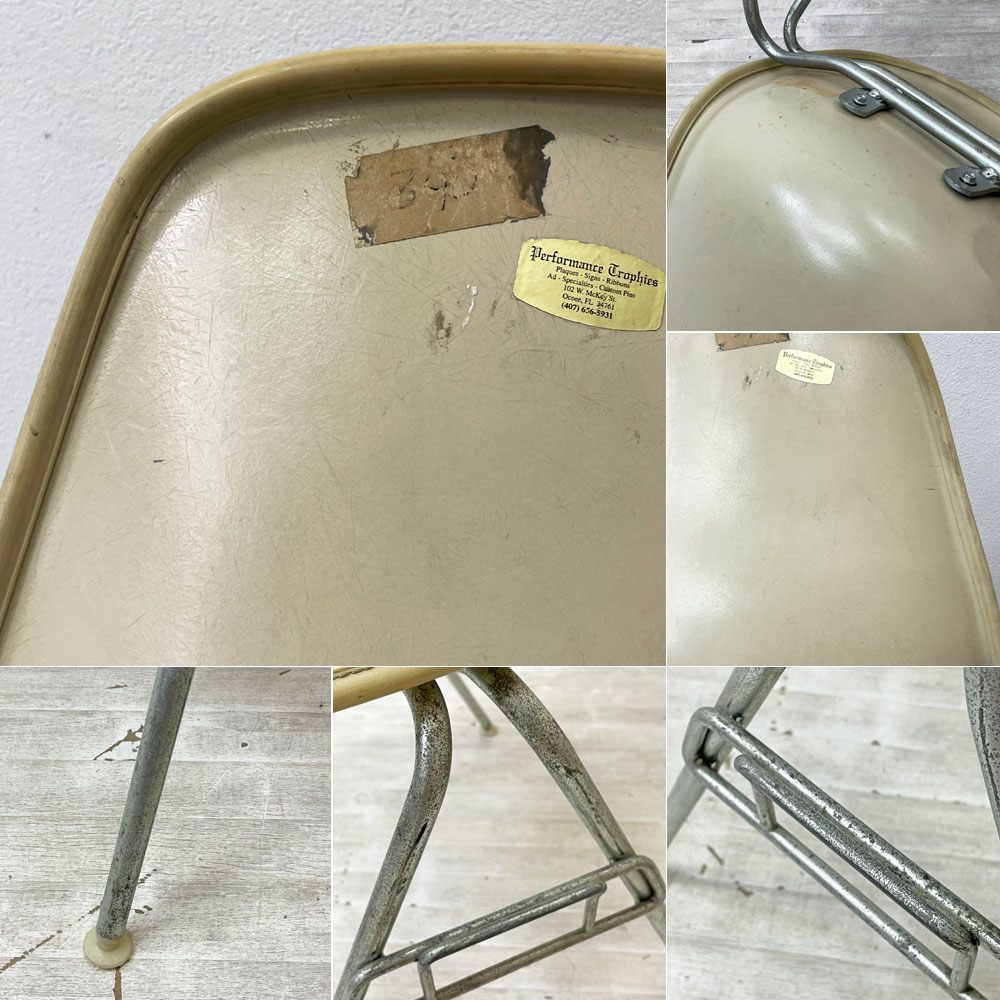 ハーマンミラー Herman Miller サイドシェルチェア セカンド 2nd FRP アプホルスター レザー スタッキングベース イームズ ビンテージ ●