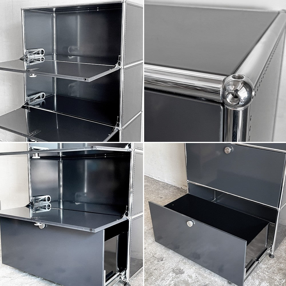 ユーエスエムハラー USM Haller モジュラーファニチャー Modular Furniture 1列4段 キャビネット シェルフ グラファイトブラック 旧型取っ手 スイス ■