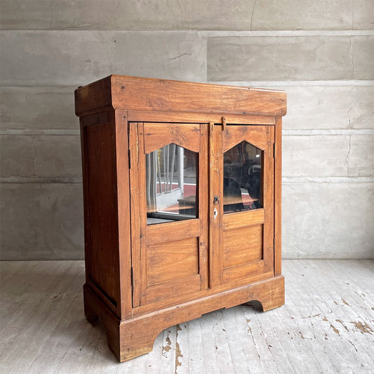 アジアンビンテージ Vintage チーク古材 無垢材 キャビネット  ガラス扉 収納棚 ディスプレイラック 飾り棚 ♪