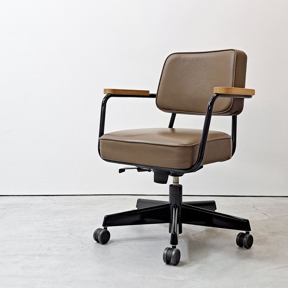ヴィトラ vitra フォトゥイユ ディレクション ピボタン Fauteuil Direction Pivotant デスクチェア オフィスチェア 本革 ナチュラルオーク 昇降機能 ジャン・プルーヴェ Jean Prouve ●