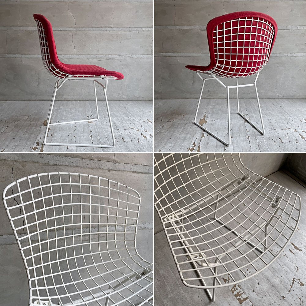 ノル Knoll 420 サイドチェア ワイヤーチェア ダイニングチェア ホワイト × レッド ファブリック フルカバー仕様 ハリー・ベルトイア ミッドセンチュリー ビンテージ ♪