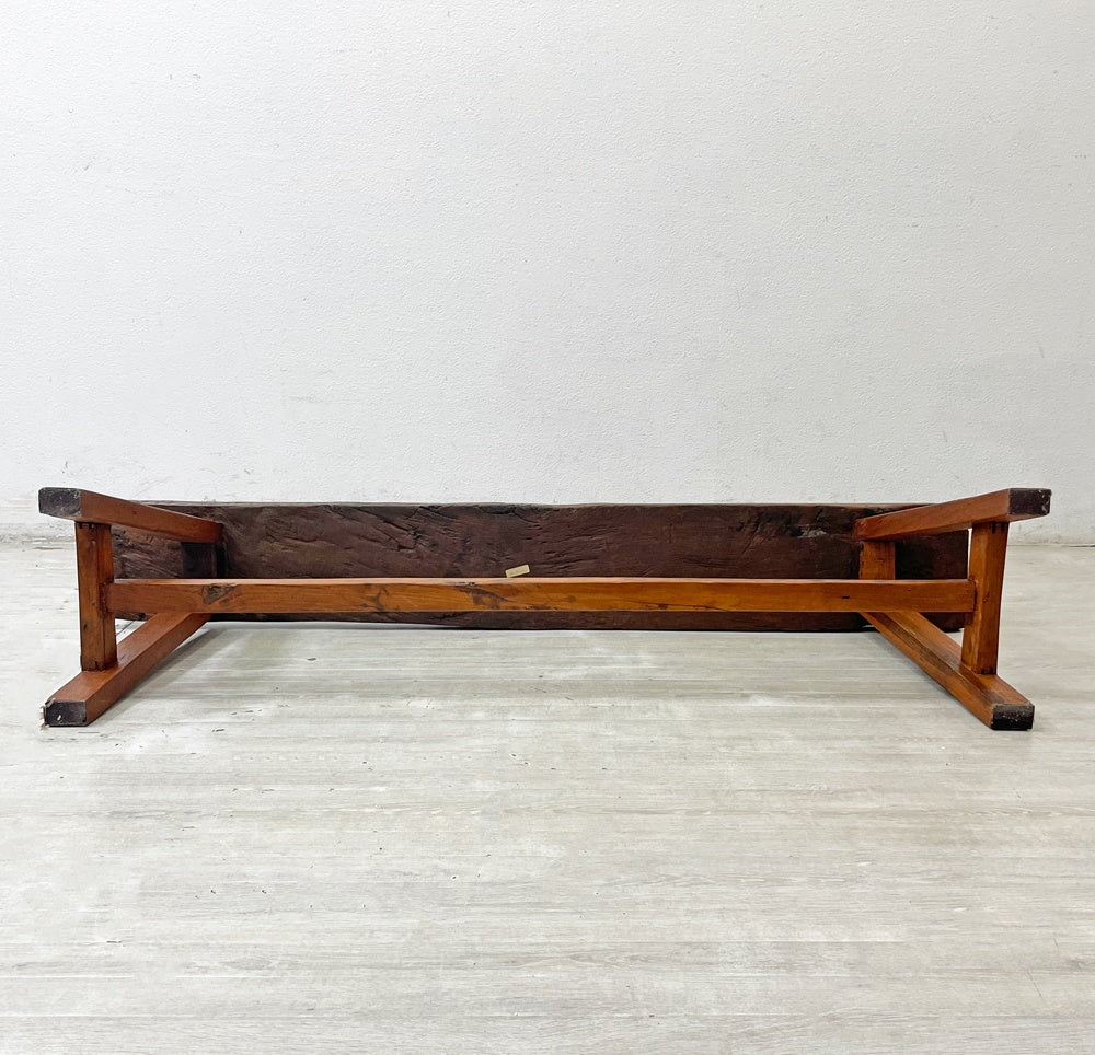 オールドチーク無垢材 ロングベンチ 古材 店舗什器 アジアンデザイン W138cm ●
