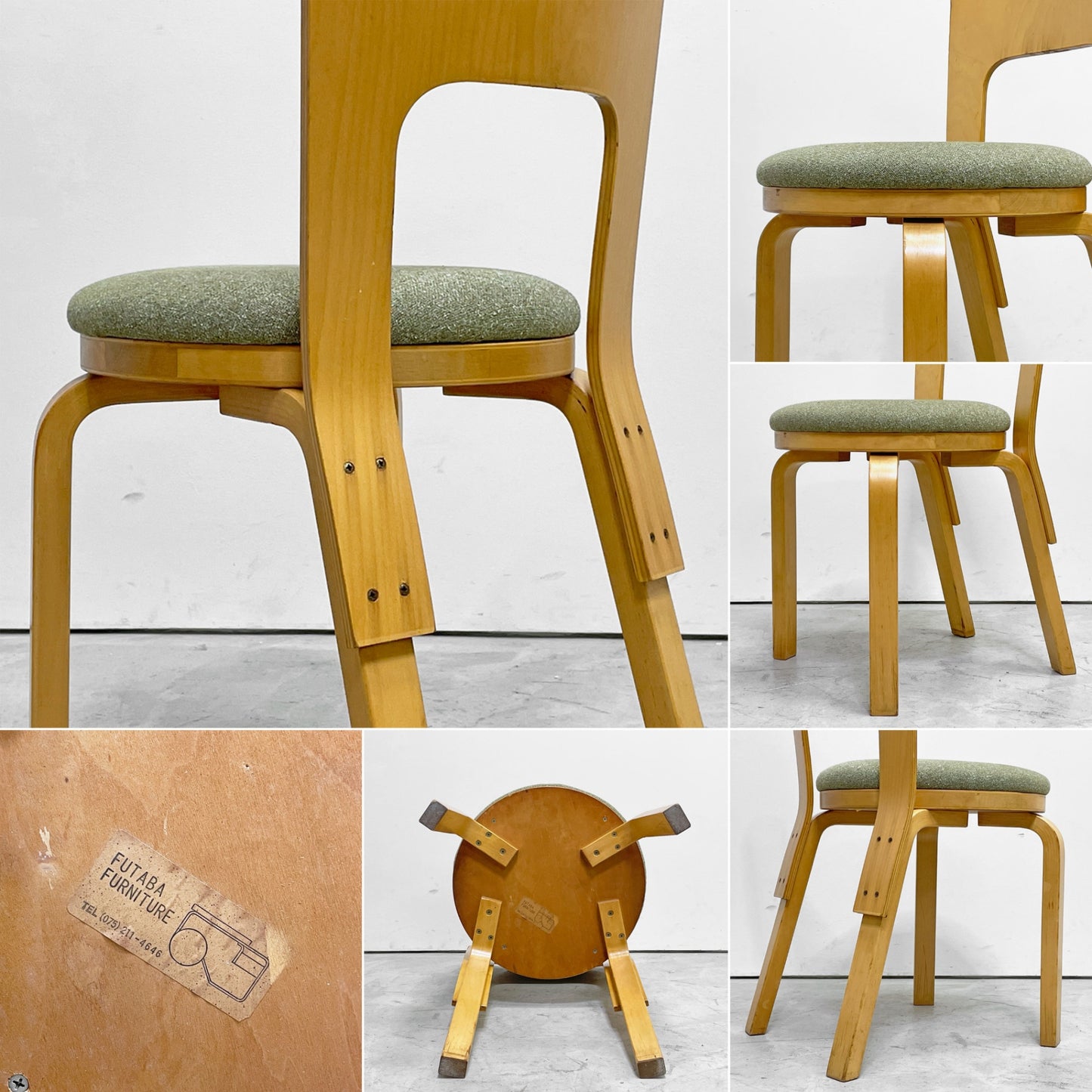 アルテック artek チェア66 CHAIR66 ダイニングチェア ナチュラルラッカー バーチ材 ファブリックシート アルヴァ・アアルト フィンランド 北欧家具 ビンテージ A ●
