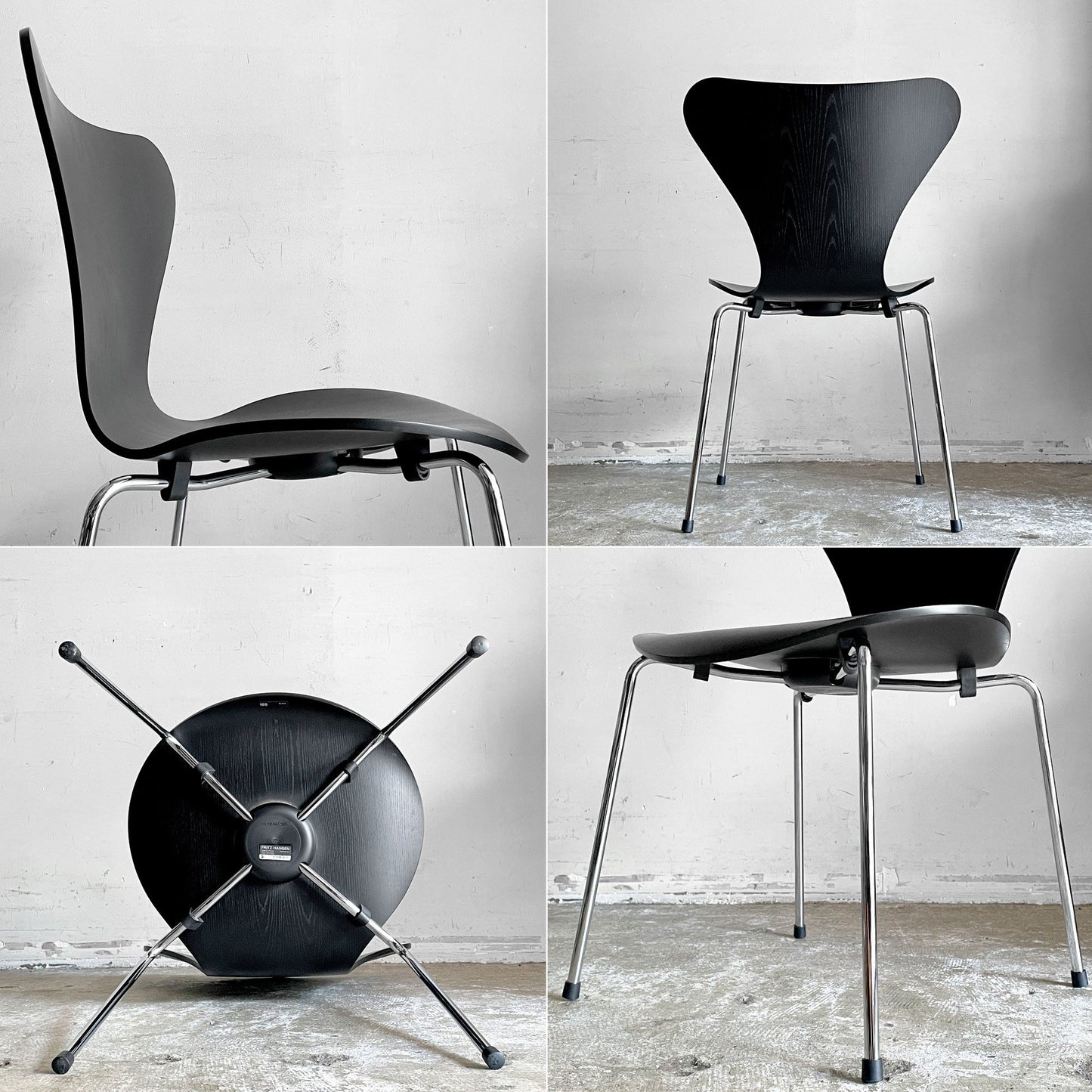 フリッツハンセン Fritz Hansen セブンチェア ダイニングチェア カラードアッシュ ブラック アルネ・ヤコブセン 北欧 デンマーク 定価￥75,680- 美品 B■