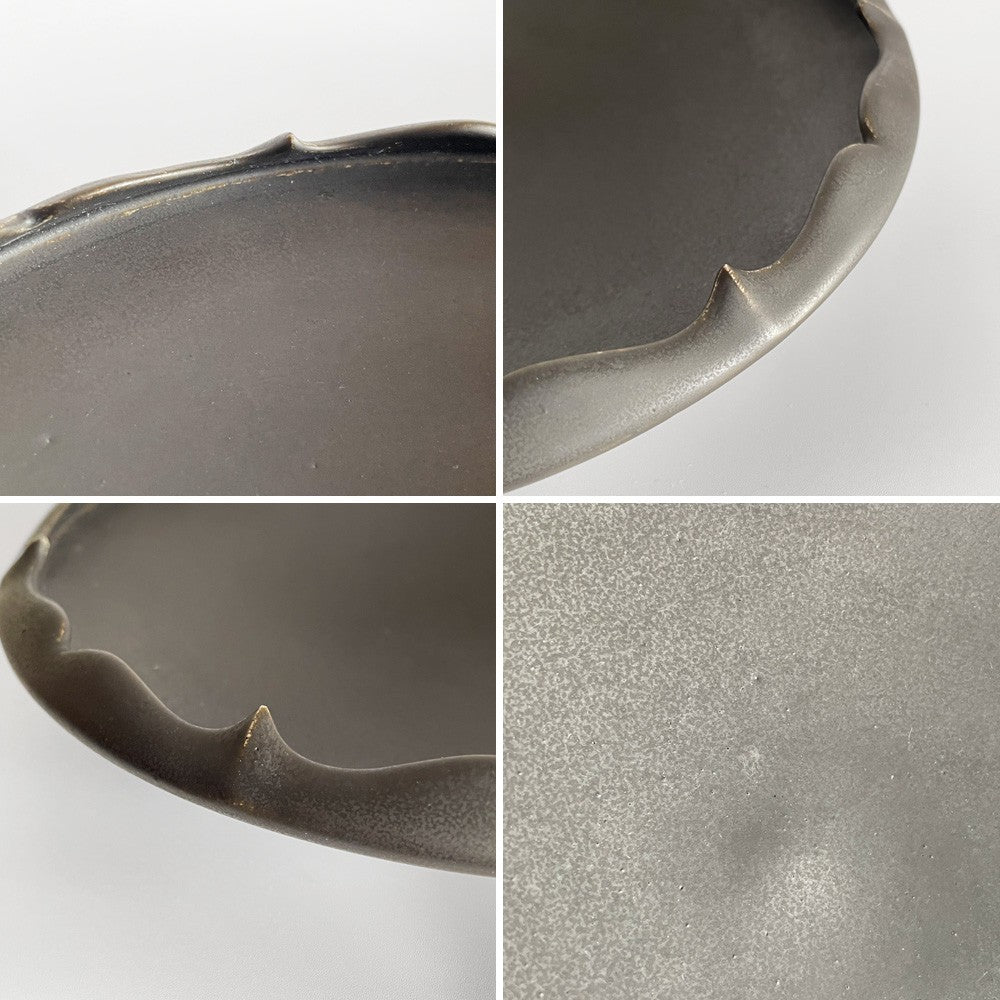 木下和美 輪花鉢 -蕾- 深皿 大鉢 Lサイズ 黒釉 磁器 22cm 現代作家 B ■