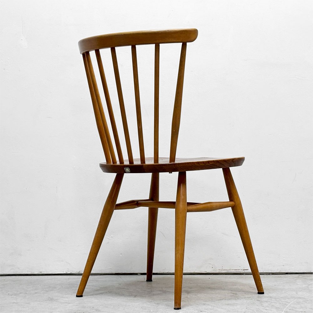 アーコール Ercol ボウバックチェア ファンバックチェア 5本タイプ エルム材 UKビンテージ Vintage 英国 横浜ダニエル製オリジナルクッション付 A ●