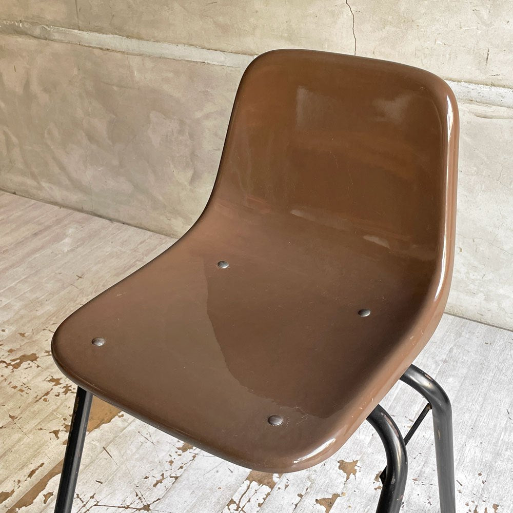 コトブキ KOTOBUKI スタッキングチェア FRP製 シェルチェア スチール脚 ブラウン 剣持勇デザイン ビンテージ ジャパニーズミッドセンチュリー A ♪