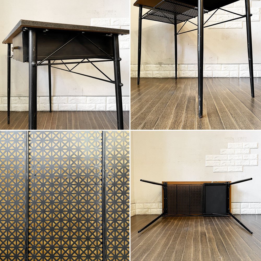 ミッドセンチュリーデザイン Midcentury Design メラミントップ × スチールレッグ デスク W90.5cm 抽斗1杯 50's ビンテージ ◎