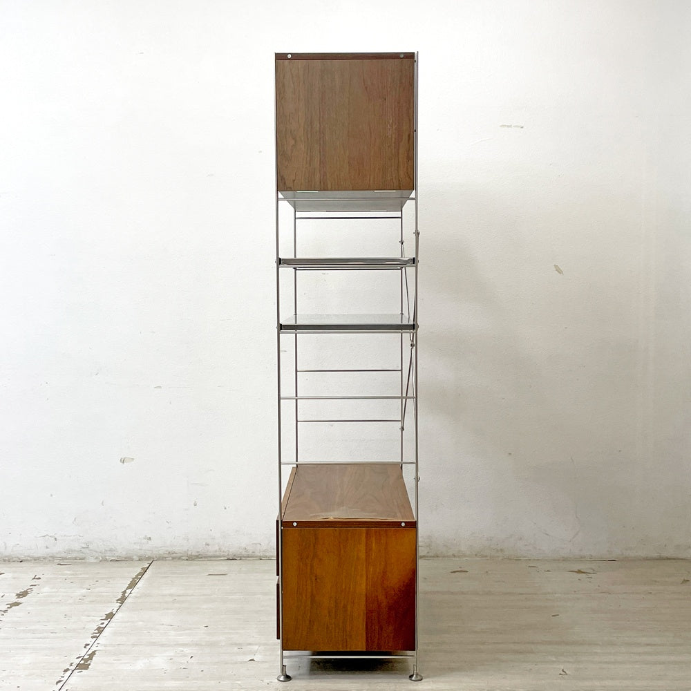 無印良品 MUJI ステンレスユニットシェルフ ウォールナット 棚板×2枚 抽斗2段 ガラス戸 W85.5cm H175.5cm 収納家具 ●