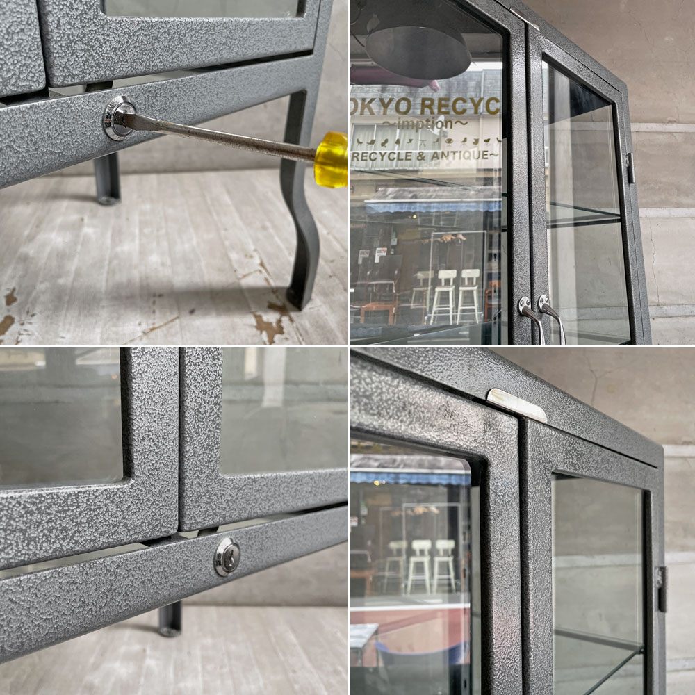 ダルトン DULTON ドクターキャビネット Doctor cabinet S ケビント キュリオケース ディスプレイラック 飾り棚 ガラス スチール 鍵欠品 定価 ¥ 96,800- 現状品 ♪