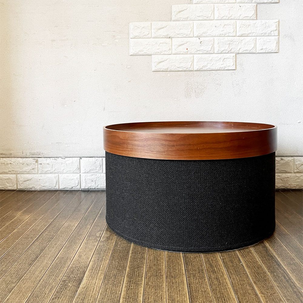 ソフトライン SOFTLINE ドラムスパフ DRUMS POUF スツール リビングテーブル ウォールナットトレイ Φ60cm アクタス取扱 定価￥69,300- ◎