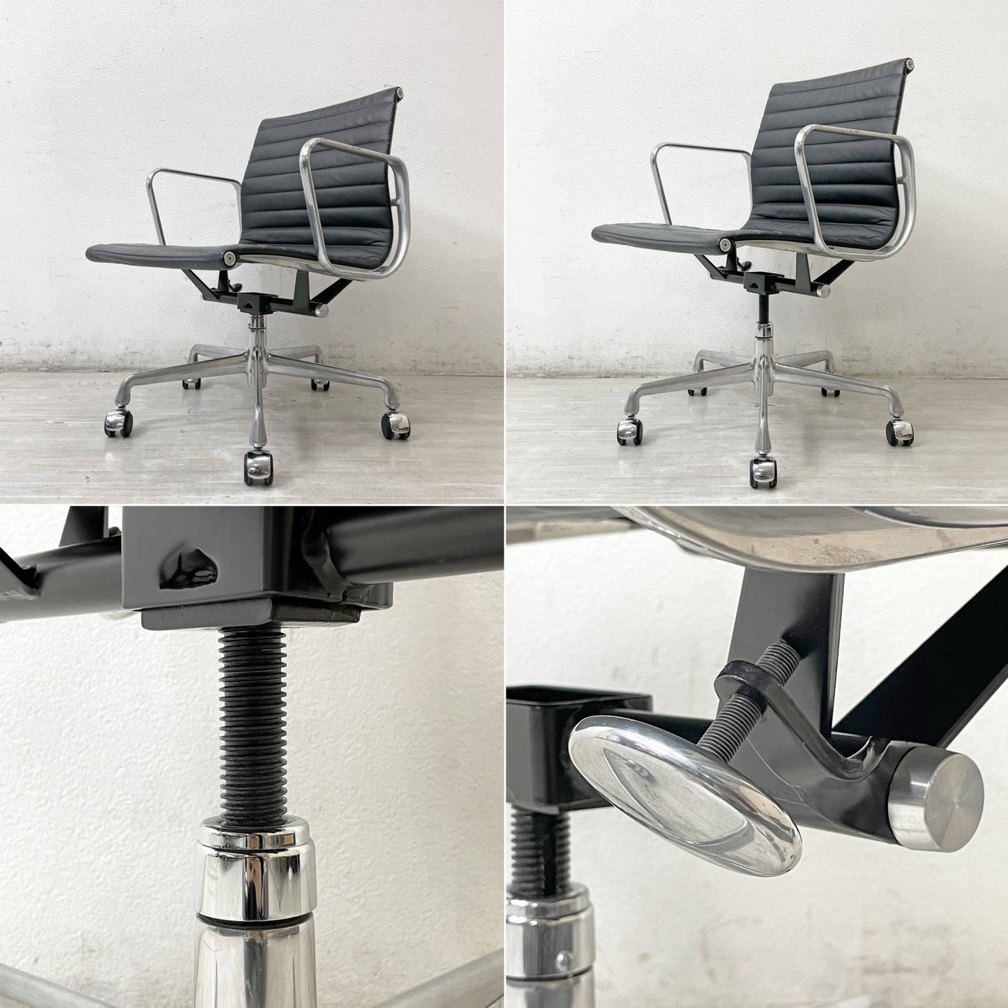ハーマンミラー Herman Miller アルミナムグループ マネジメントチェア 本革 ブラック 5本脚 キャスター付 C&R イームズ ●